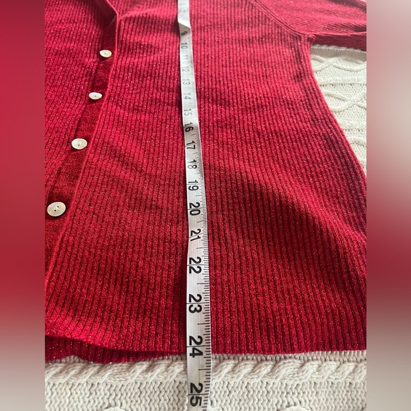 Laura Scott Rich Metallic Red Ribbed Button Down Sweater Women’s Size XL - Picture 10 of 13